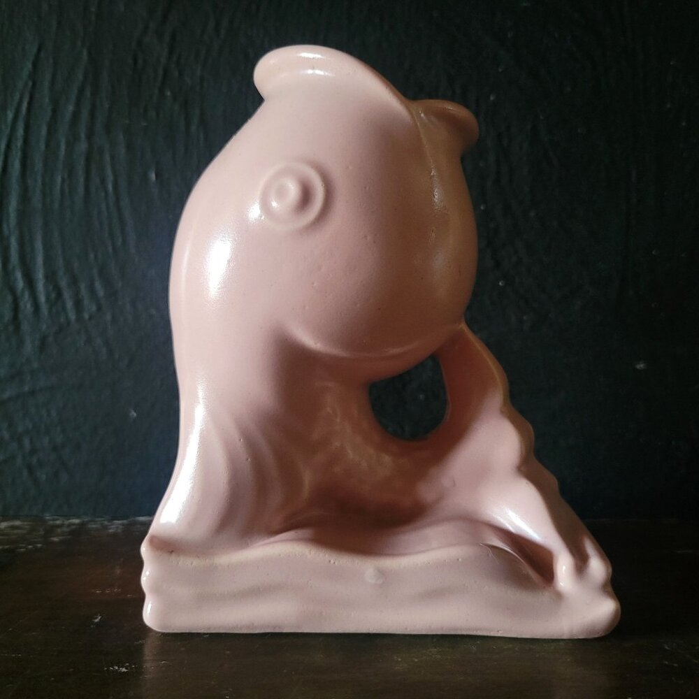 Vintage Abingdon Porcelain Fish Vase Pink MCM Pottery Vase